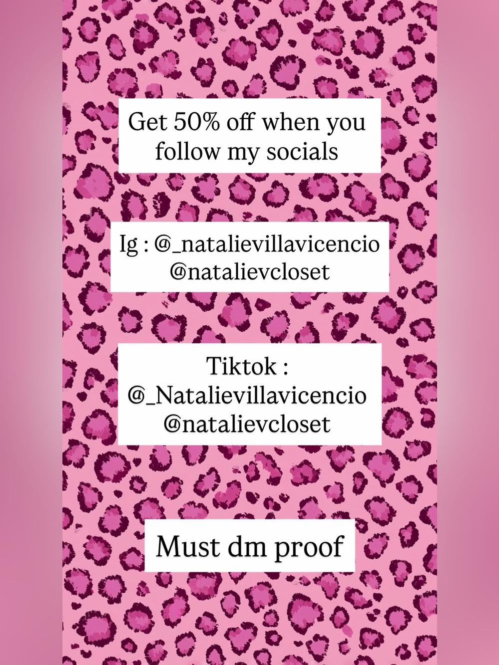 50% off by following my socials 💗